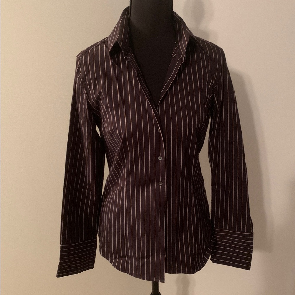 Express Design Studio Black and White Striped Button Down Shirt